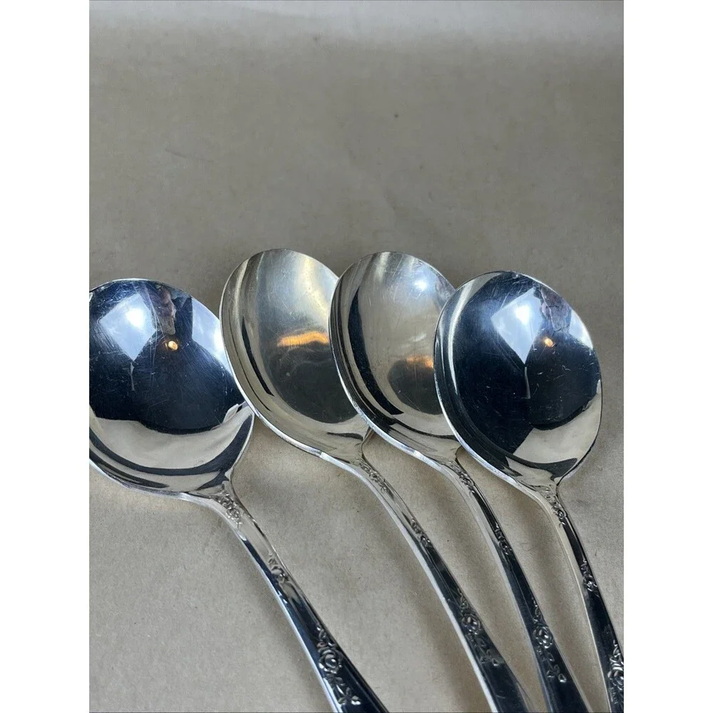 NEW ENGLAND SILVER PLATE 1919 ROSEMARY‎ 6 ICED TEA SPOON & 4 Serving Spoon